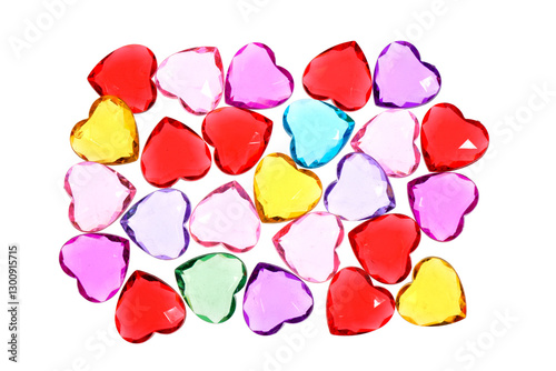 Transparent glass hearts isolated on white background