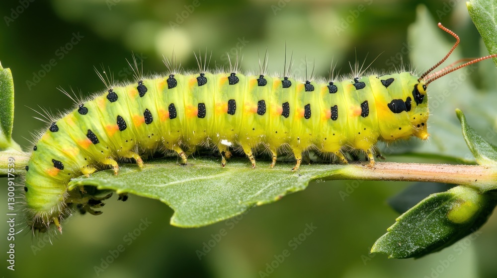 A close-up of a vibrant green caterpillar on a leaf, showcasing its unique features. A close-up of a vibrant green caterpillar on a leaf, showcasing its unique features.