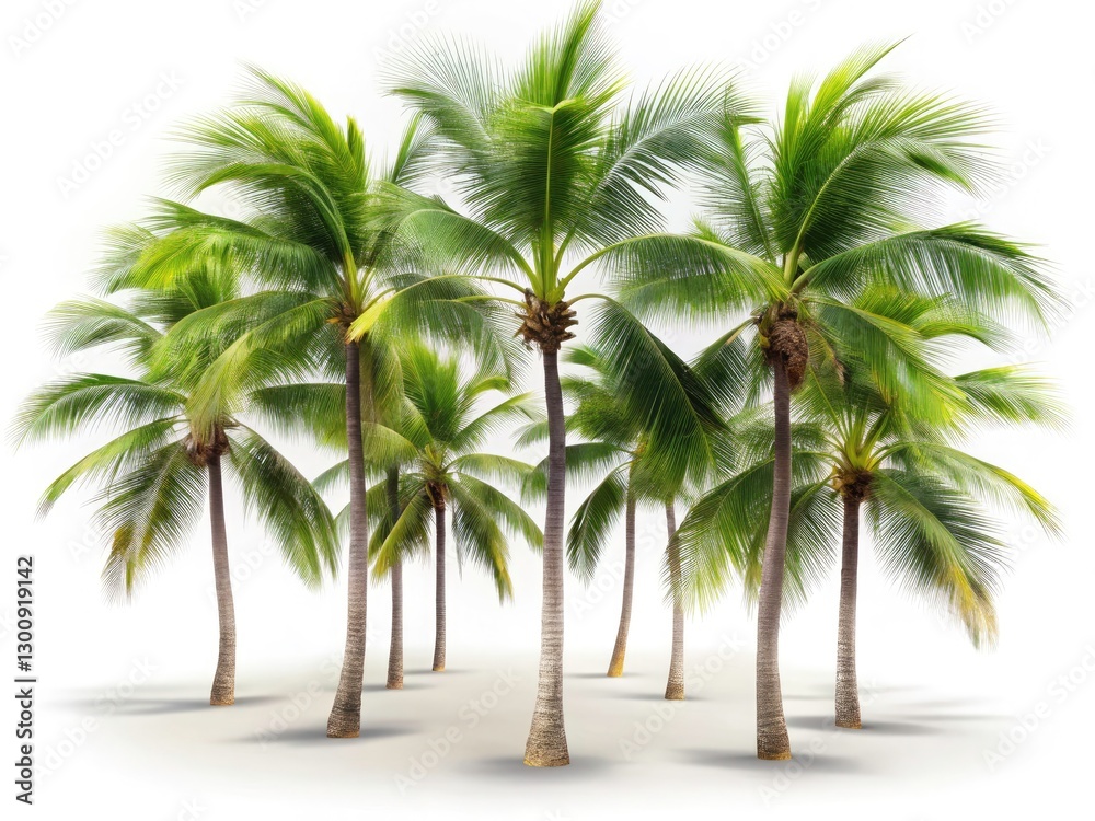 Fototapeta premium Long Exposure Palm Trees, Isolated Palm Tree Images, White Background Palm Tree Photos, Tropical Palm Tree Stock Photos