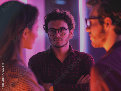 A team of young professionals collaborate in a modern office