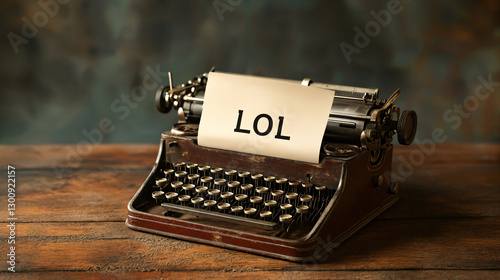 Vintage typewriter with the word LOL on a piece of paper.