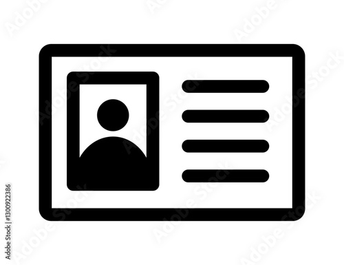 icon of an identification card with a photo and text lines representing an ID card employee badge or personal identification.