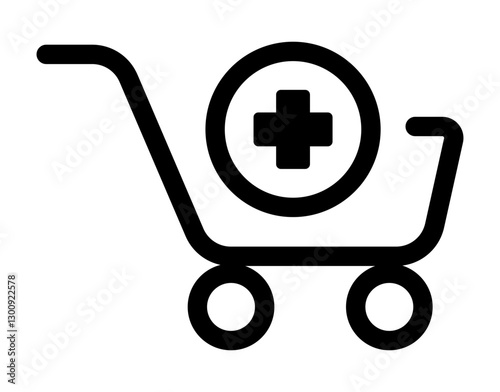 icon of a shopping cart with a medical cross symbol representing medical supplies pharmacy shopping or healthcare purchases.