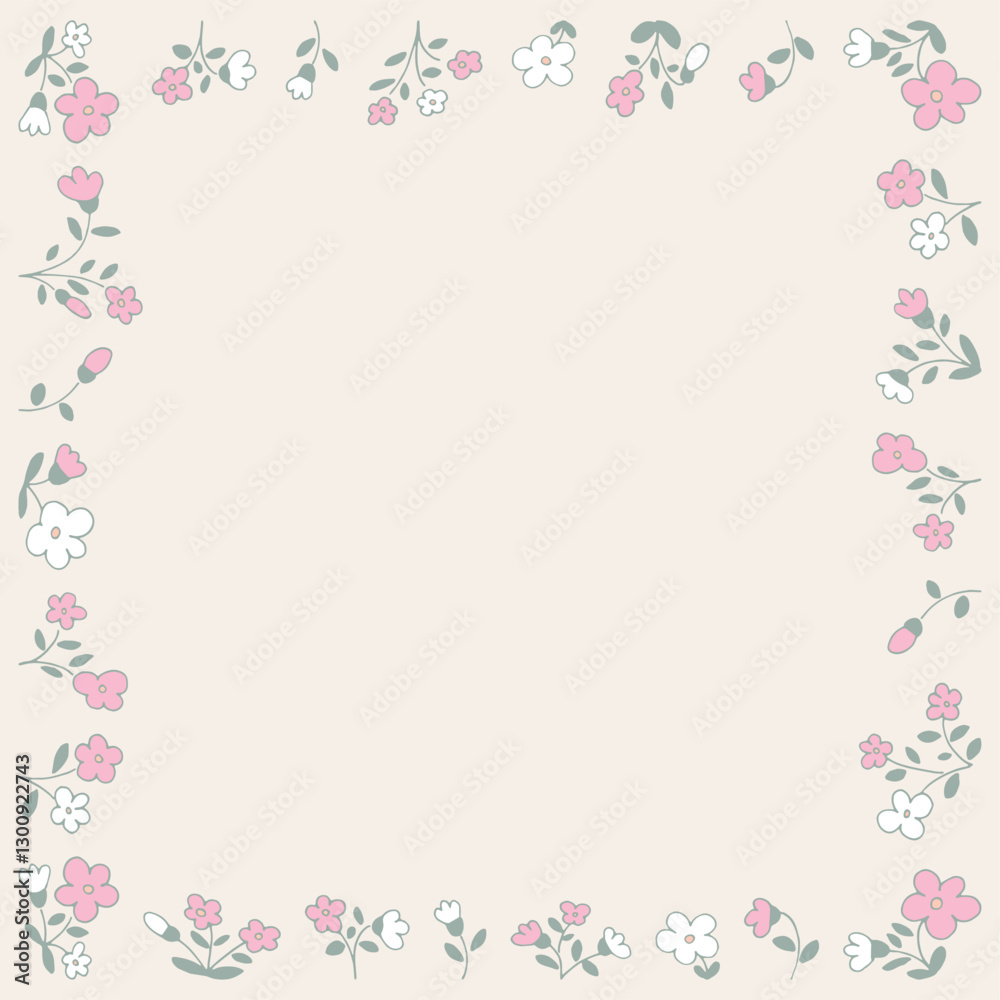 Spring light soft muted background. Frame of flowers, floral plants, leaves. Elegant aesthetic stylish beautiful romantic flower pattern. Hand drawing doodles of botanical elements. Space for text Spring light soft muted background. Frame of flowers, floral plants, leaves. Elegant aesthetic stylish beautiful romantic flower pattern. Hand drawing doodles of botanical elements. Space for text