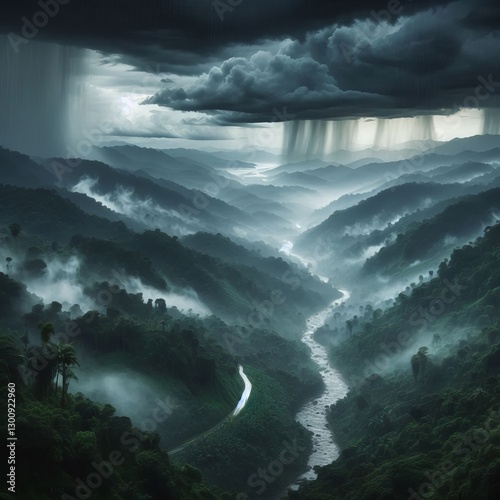 Monsoon Season A heavy seasonal rain that occurs in tropical reg photo