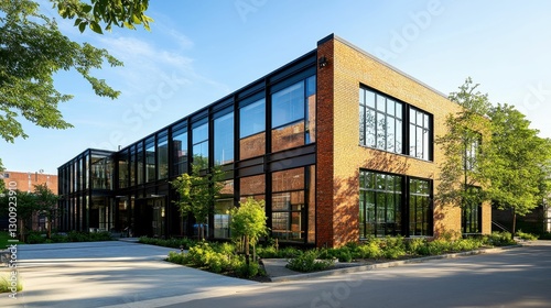 Wallpaper Mural Modern brick building, large windows, landscaped grounds. Torontodigital.ca