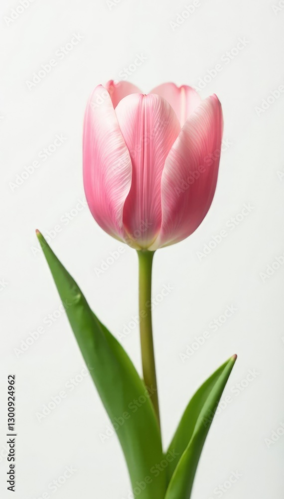 Fototapeta premium Single pale pink tulip bloom isolated against white, White Canvas, Tulips White Background Pink Flowers Isolated, Fresh Bloom