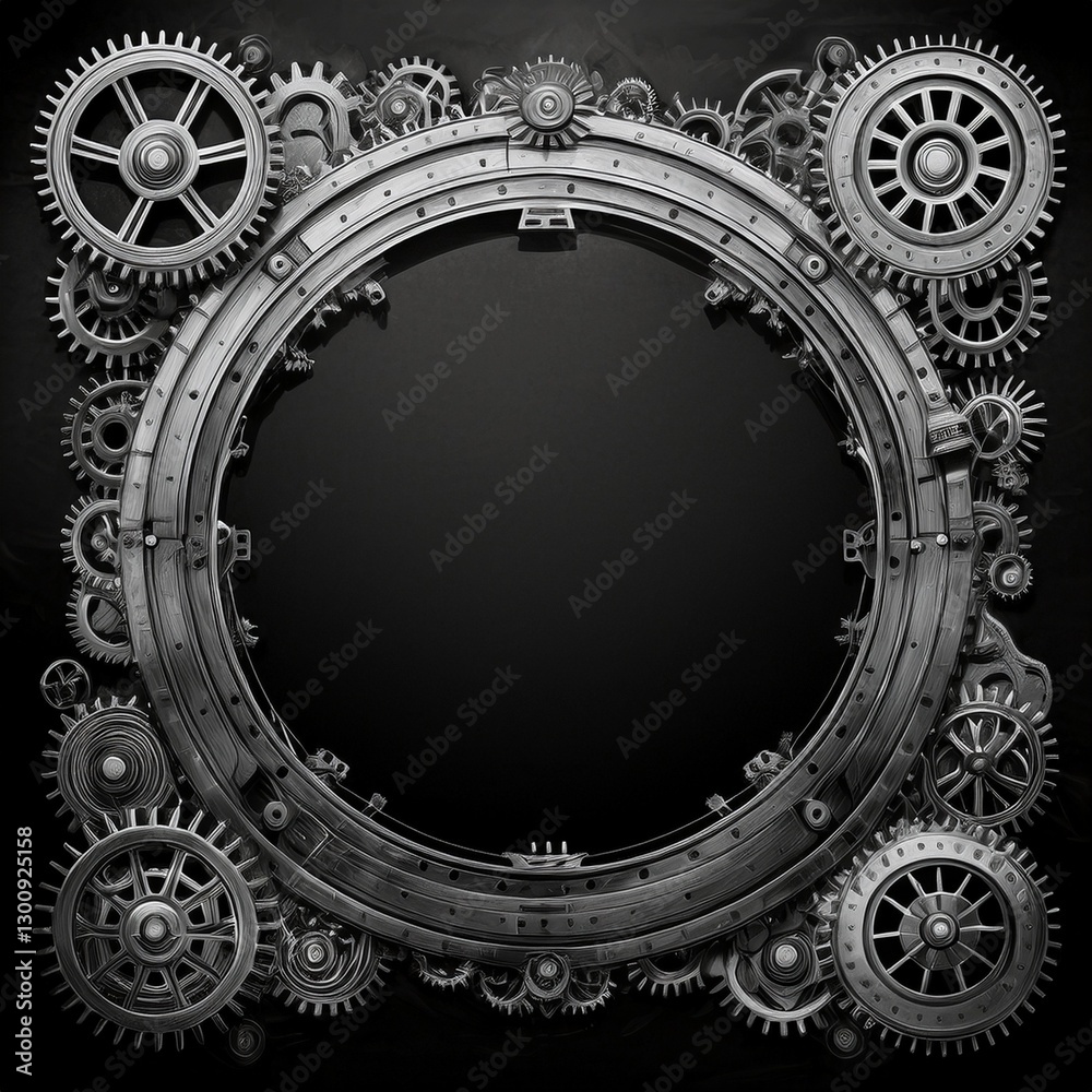 Obraz premium border frame of metal gears and cogs background with copy space