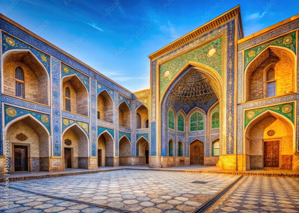 Obraz premium Tashkent Barak Khan Madrasah Courtyard Portrait Photography: Stunning Architectural Detail & Historical Charm
