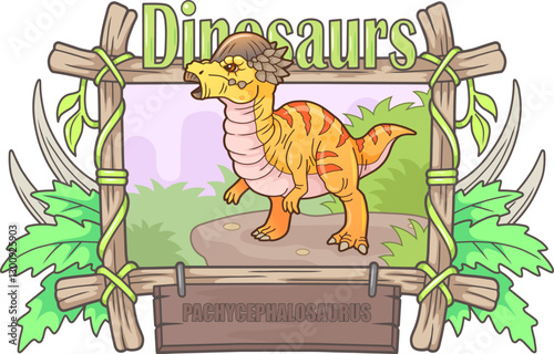 cute prehistoric dinosaur pachycephalosaurus, illustration design photo