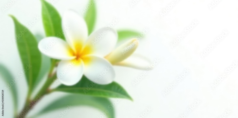 White frangipani stem with leaves on a white background, garden, greenery White frangipani stem with leaves on a white background, garden, greenery
