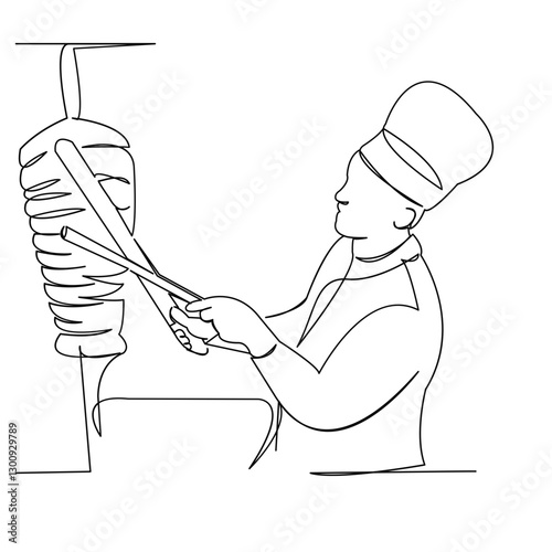 One continuous single drawing line art flat doodle kebab, restaurant, meal, traditional, cooking, kitchen, food, chef. Isolated image hand draw contour on a white background
