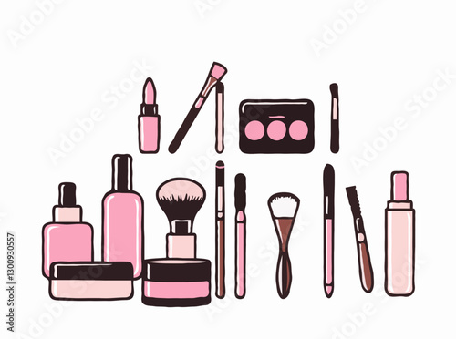 Cosmetics and Makeup Tools Set Icon