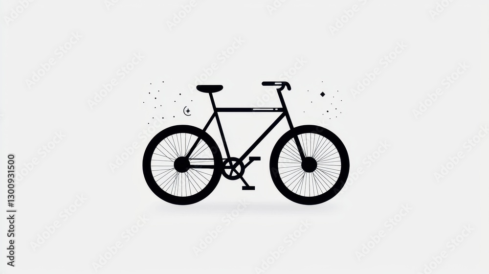 Minimalist Black Bicycle Illustration with Decorative Elements on a Light Background Minimalist Black Bicycle Illustration with Decorative Elements on a Light Background