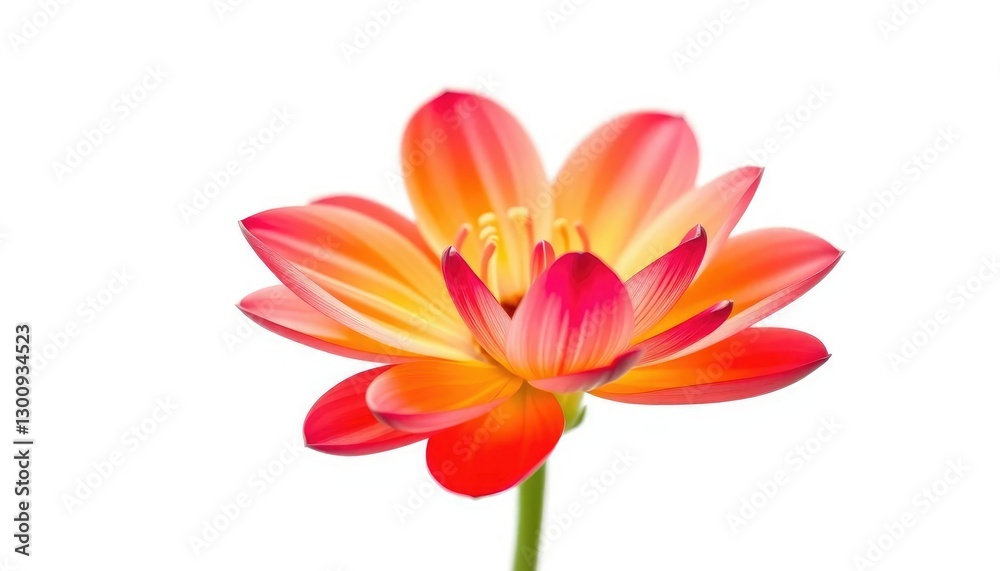 Fototapeta premium A single, vibrant bloom, petals unfurled, isolated against a pure white backdrop, photography, stem