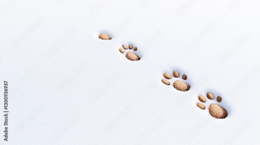 Brown Animal Tracks in Pristine White Snow Brown Animal Tracks in Pristine White Snow