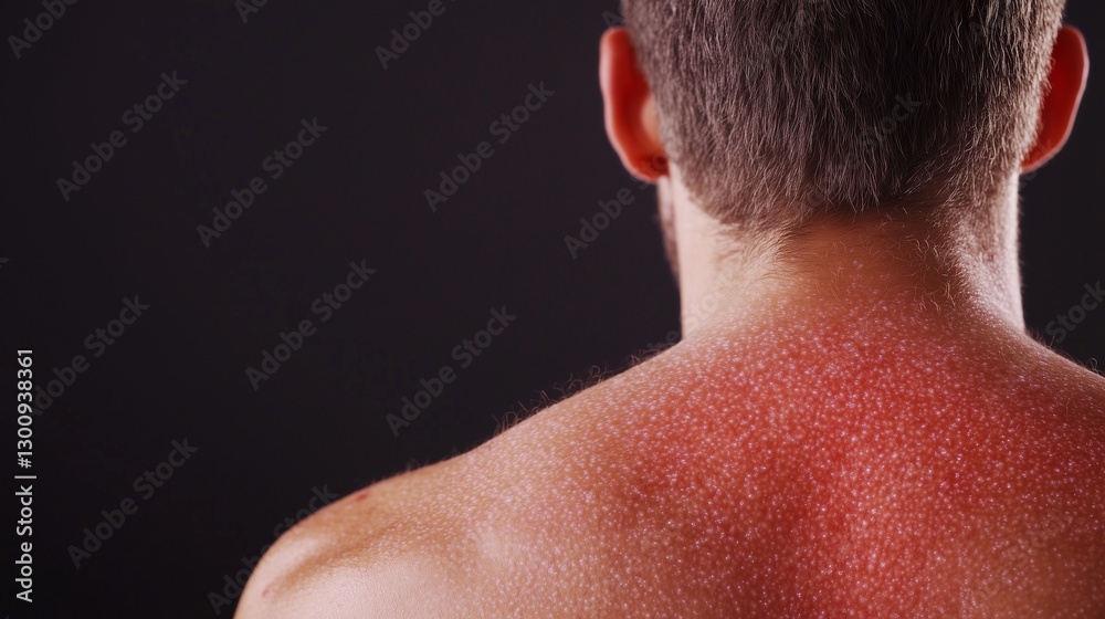 Fototapeta premium A close-up of a person's back covered in severe allergic hives, showing red, inflamed, and swollen skin