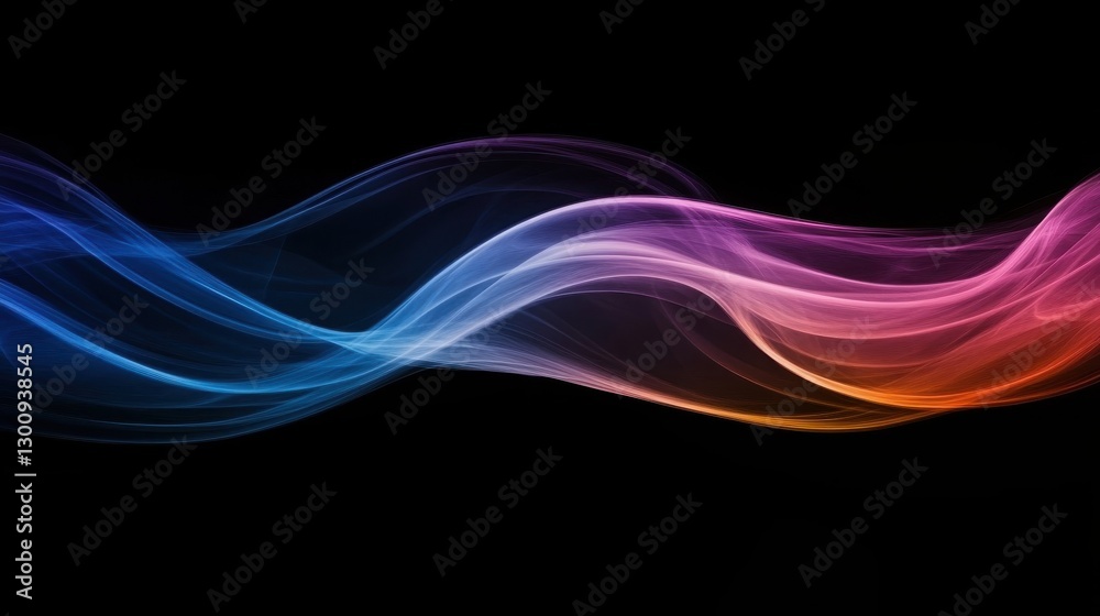 Fototapeta premium Colorful Abstract Wavy Stream Forming Gentle Curves Across Black Background