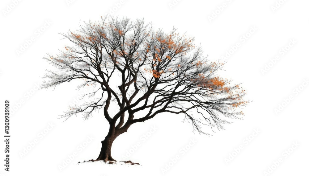 Obraz premium Lone deciduous tree, stark branches against pure white, branches, picture