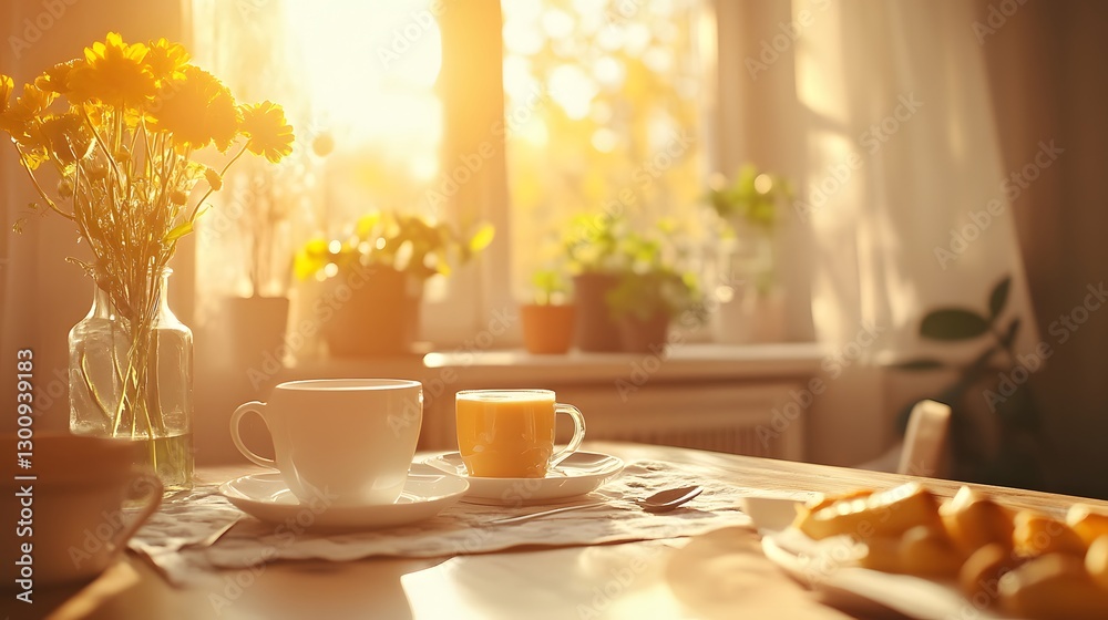 Fototapeta premium sunny morning coffee and pastries