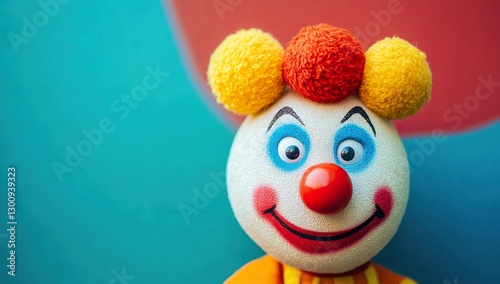 April Fools Day，A Cute Clown Sitting on Top of Colorful Balloons