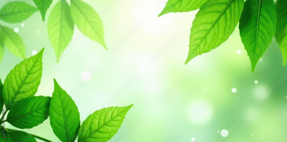 Lush green leaves against a soft white background with scattered soap bubbles, calming, leafy, green Lush green leaves against a soft white background with scattered soap bubbles, calming, leafy, green