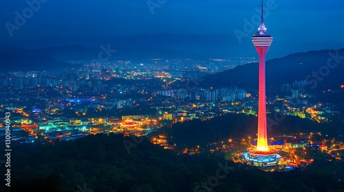 night view of penang hill and penang tower malaysia