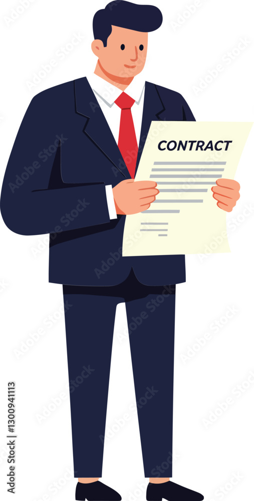 Professional man in a suit holding a contract with a confident smile, minimal vector illustration depicting a business setting with a positive atmosphere and clear focus on the subject, vector art Professional man in a suit holding a contract with a confident smile, minimal vector illustration depicting a business setting with a positive atmosphere and clear focus on the subject, vector art