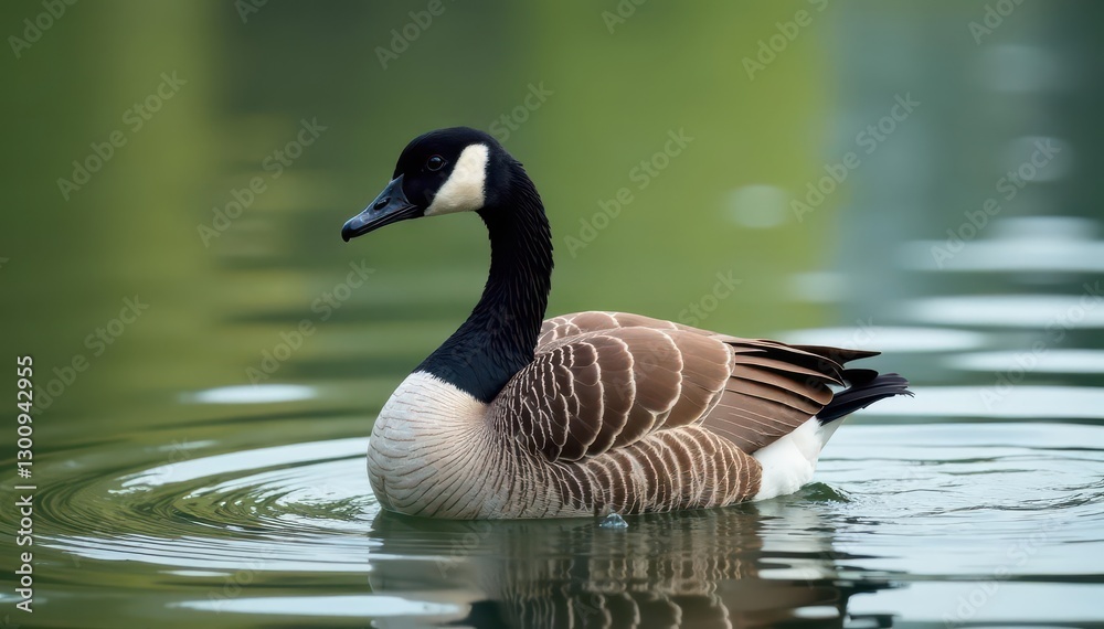 Majestic Canada goose preens feathers on lakeshore, ripples, wildlife photography, water reflection, nature Majestic Canada goose preens feathers on lakeshore, ripples, wildlife photography, water reflection, nature