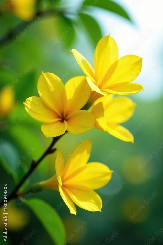 Obraz premium Tabebuia flowers swaying in the breeze with yellow petals, gentle, breeze