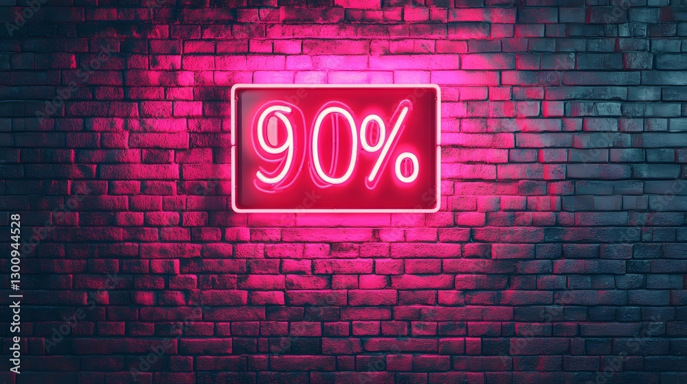 Fototapeta premium neon sign 90 percent off sale brick wall background