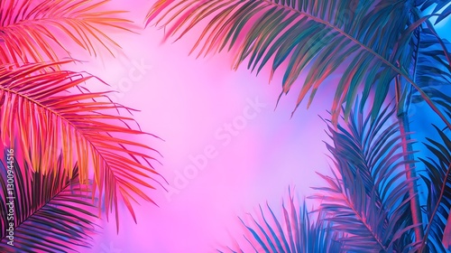 vibrant neon palm leaves tropical summer background