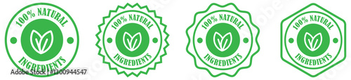 Premium herbal mixtures representing quality homeopathic solutions. 100 percent natural ingredients products sign and symbol collection set. 100% organic icon. All natural plant based ingredients sign