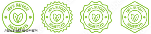 Premium herbal Mmxtures representing quality homeopathic solutions. Biodegradable label icon. 100 percent natural Ingredients Label. Organic product badge. Green vegan stamp. Vector illustration