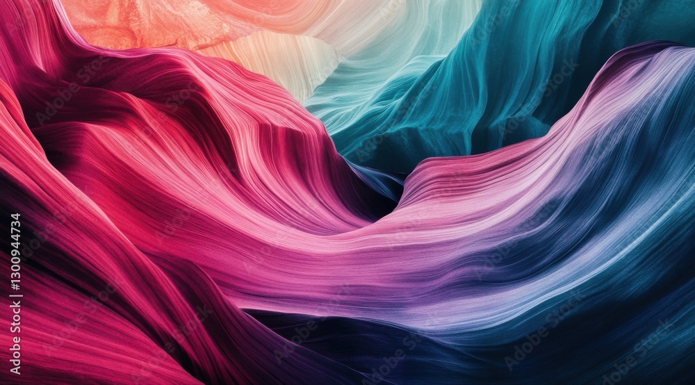 A colorful, abstract painting of a wave with a blue and pink stripe. The painting is full of vibrant colors and has a sense of movement and energy