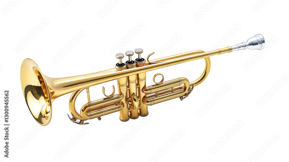 Obraz premium Shiny brass trumpet, isolated on white background