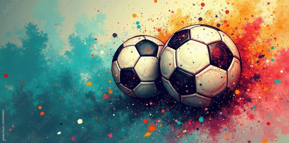 Obraz premium Grunge backdrop, two dynamically sketched soccer balls intertwined , art, grunge background texture