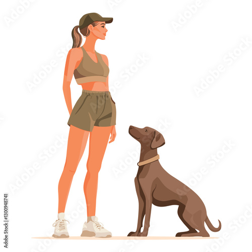 sporty young woman with dog isolated vector illustration