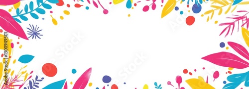 A colorful background with flowers and leaves. The background is white and the flowers and leaves are in various colors