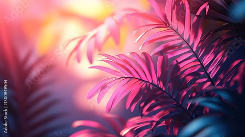 Holographic background with palm leaves shadows, 90s synthwave style.