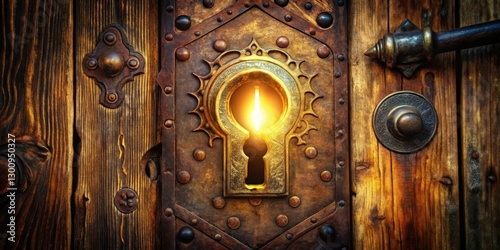 Wallpaper Mural Ancient door lock with glowing keyhole , ancient artifact Torontodigital.ca