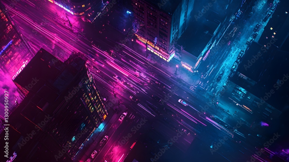 Fototapeta premium neon cityscape night aerial view