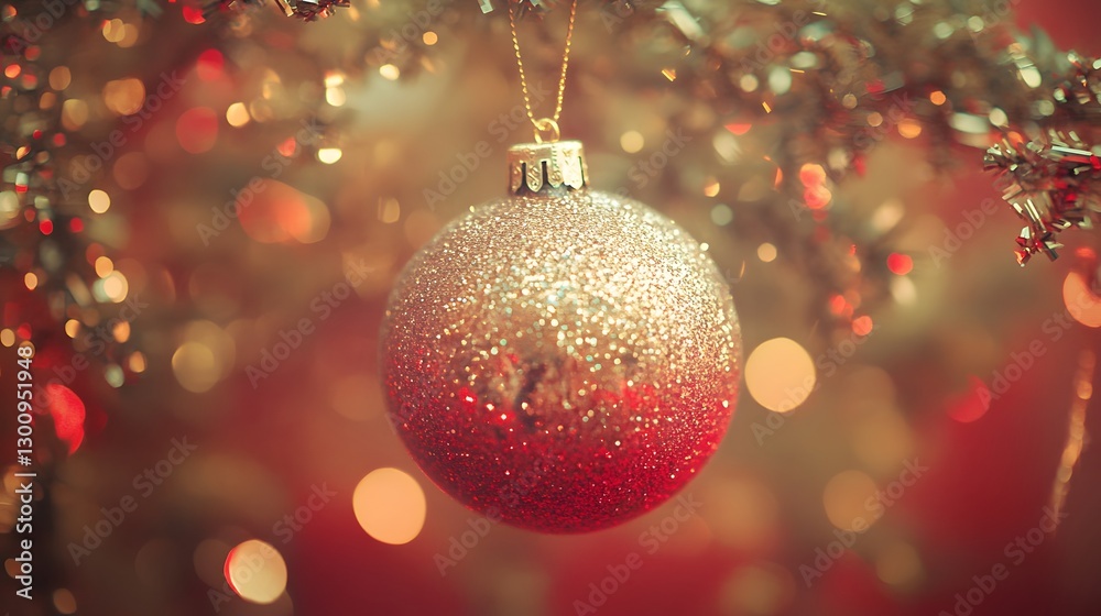 sparkling christmas ornament on decorated tree sparkling christmas ornament on decorated tree