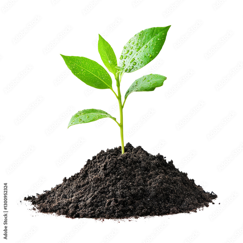 beautiful young plant growing from the soil, isolated on a white background beautiful young plant growing from the soil, isolated on a white background