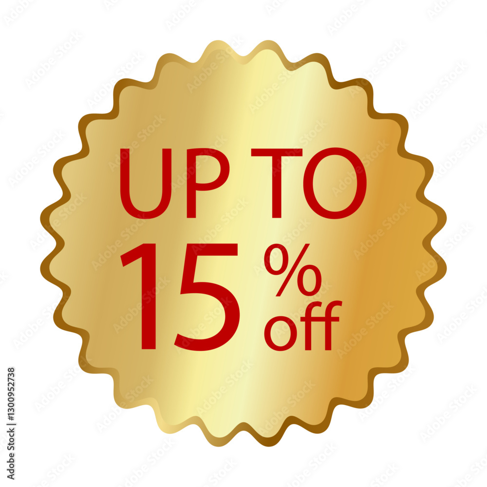 Golden Discount Badge with Red Text – Up to 15% Off Golden Discount Badge with Red Text – Up to 15% Off