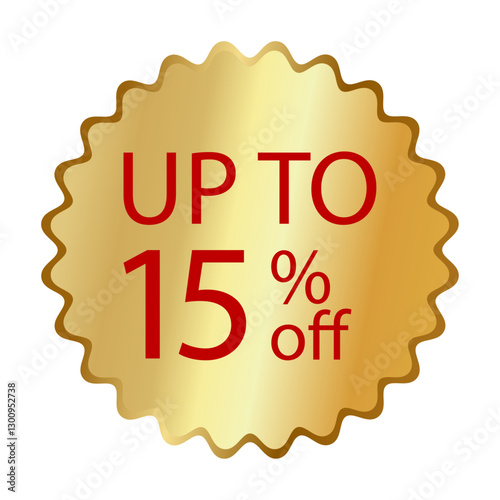 Golden Discount Badge with Red Text – Up to 15% Off
