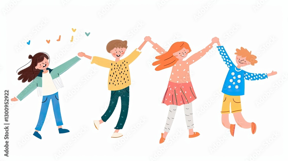 Obraz premium Vibrant outdoor playground joyful kids holding hands in a cheerful friendship scene