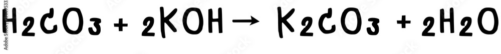 Neutralization Reaction of carbonic acid,Potassium Hydroxide,Potassium carbonate,water illustration Neutralization Reaction of carbonic acid,Potassium Hydroxide,Potassium carbonate,water illustration