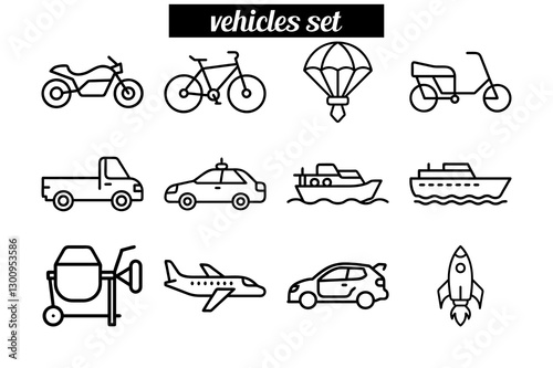 Transport and Vehicle Icons - High-Quality Line Art