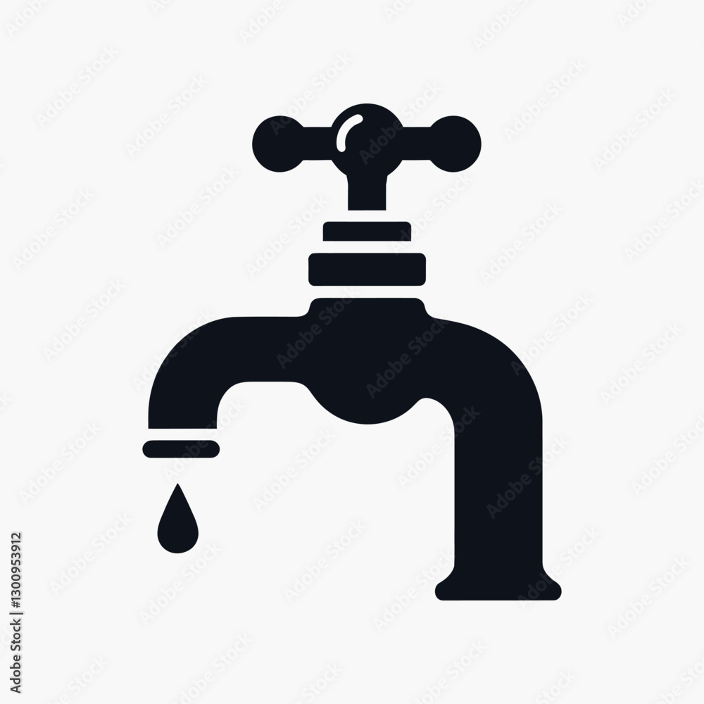 Dripping Water Tap Vector Silhouette, Leak Faucet Outline, Plumbing Symbol Dripping Water Tap Vector Silhouette, Leak Faucet Outline, Plumbing Symbol